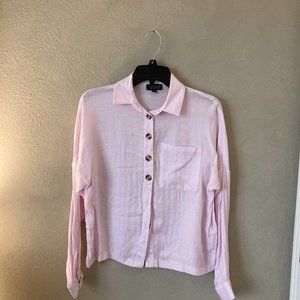 TopShop – Long Sleeve Cropped Oversized Button Up Blouse in Light Pink – Size 2